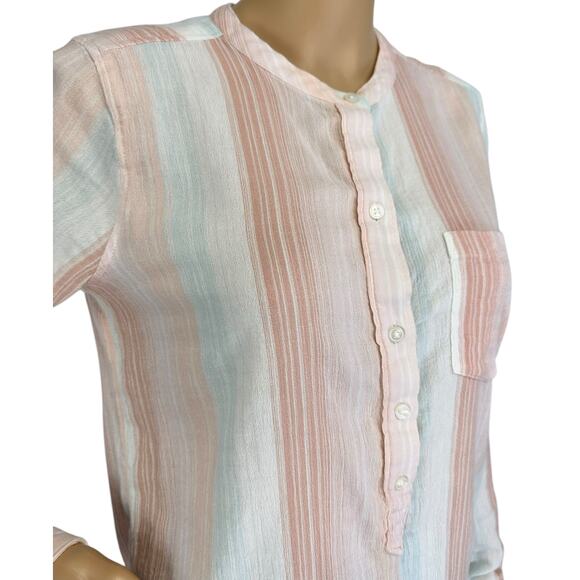 2/$15 Lucky Brand Striped Half Button Shirt Roll Tab Long Sleeve Pocket Size S - Picture 8 of 11